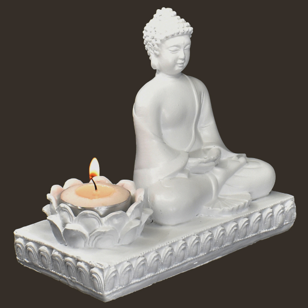 Buddha mit Teelicht weiss Höhe: 15 cm